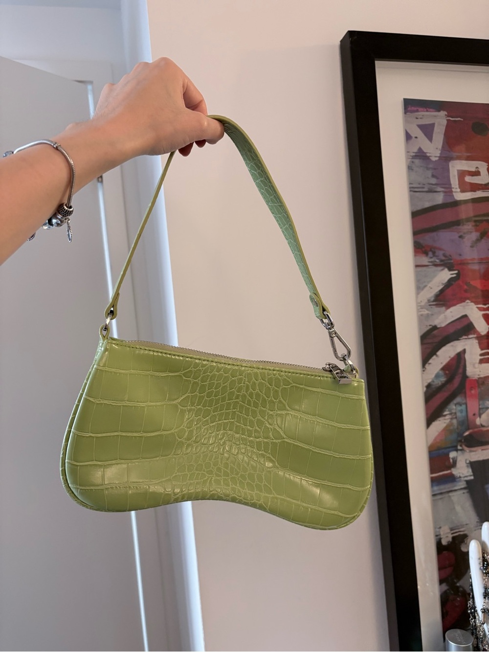 Green Croc-Embossed Shoulder Bag - JW PEI